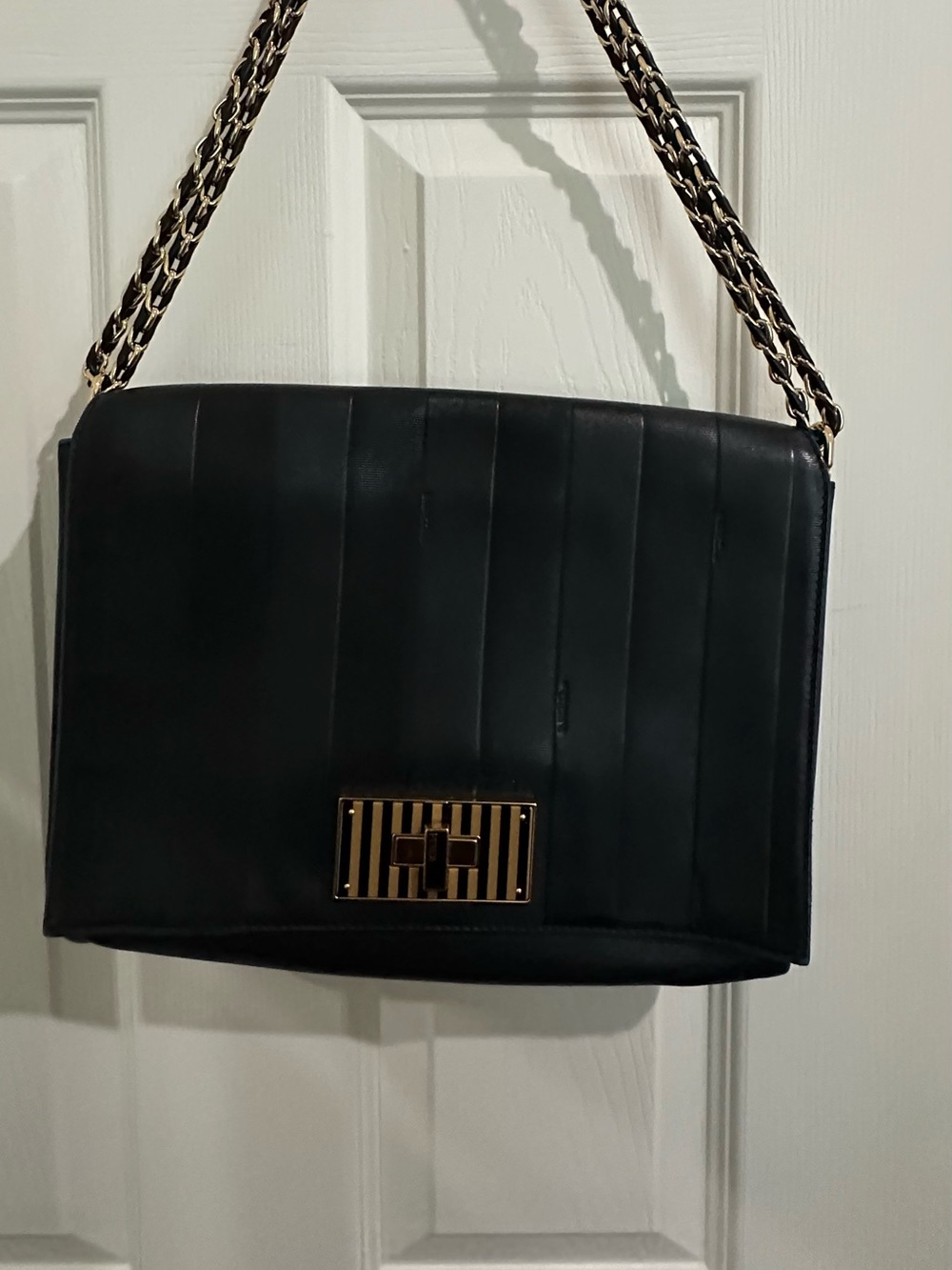 Claudia Pequin Black Quilted Shoulder Bag with Gold Chain Strap
